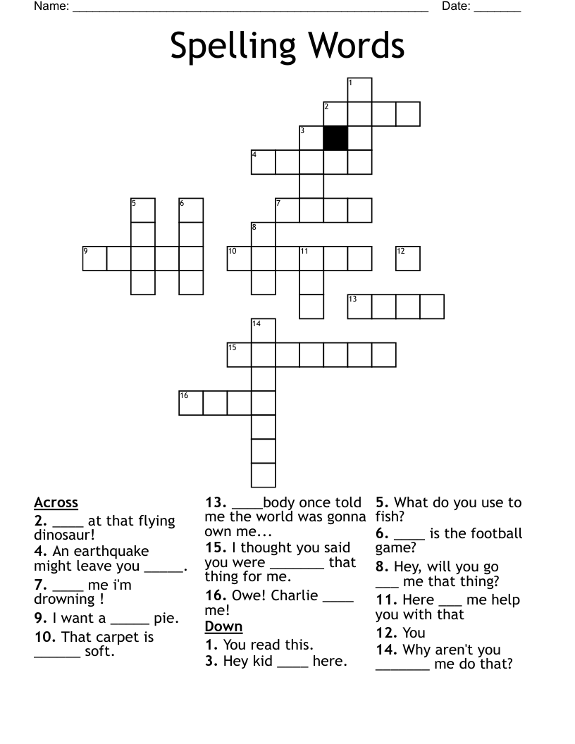 Spelling Words  Crossword