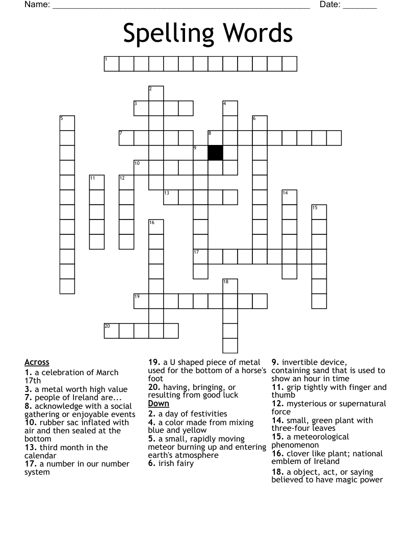 Spelling Words  Crossword