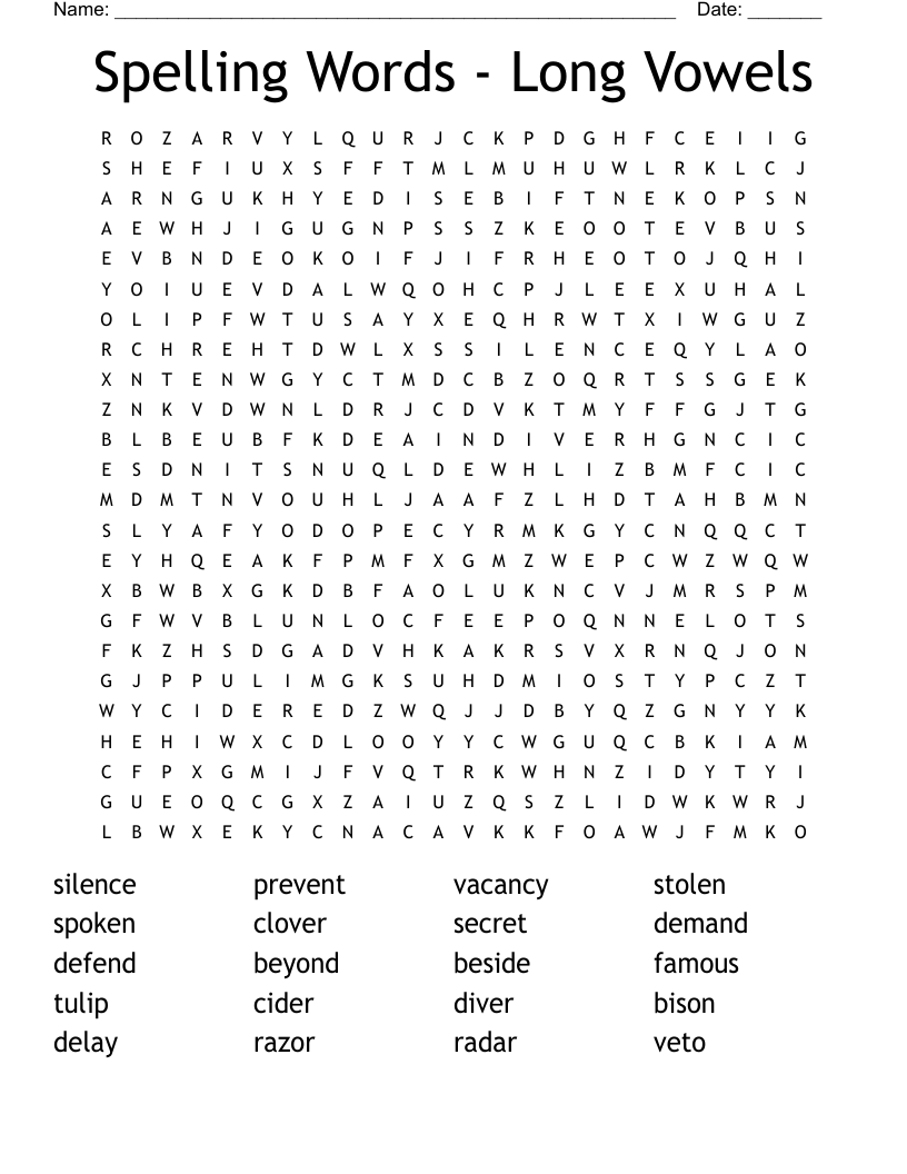 Spelling Words - Long Vowels Word Search