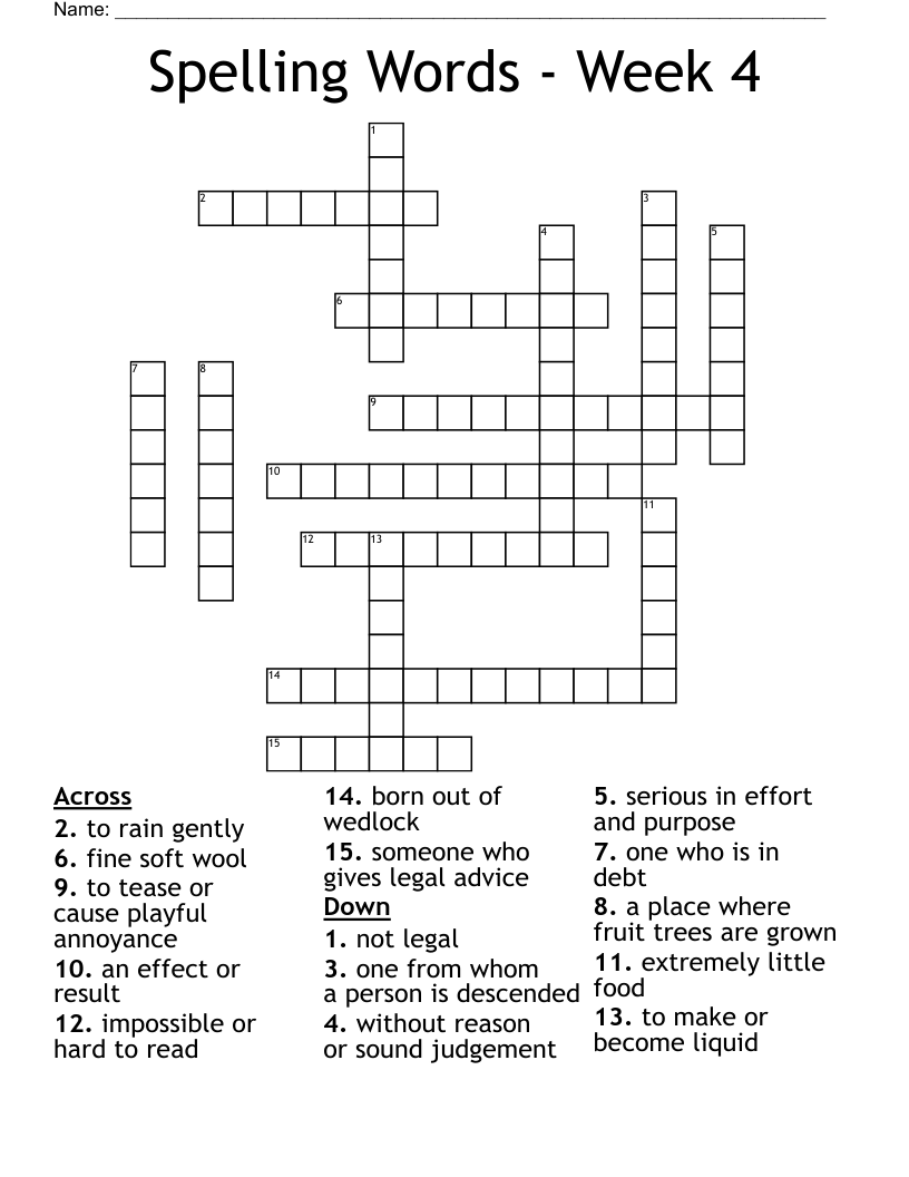 Spelling Words - Week 4 Crossword