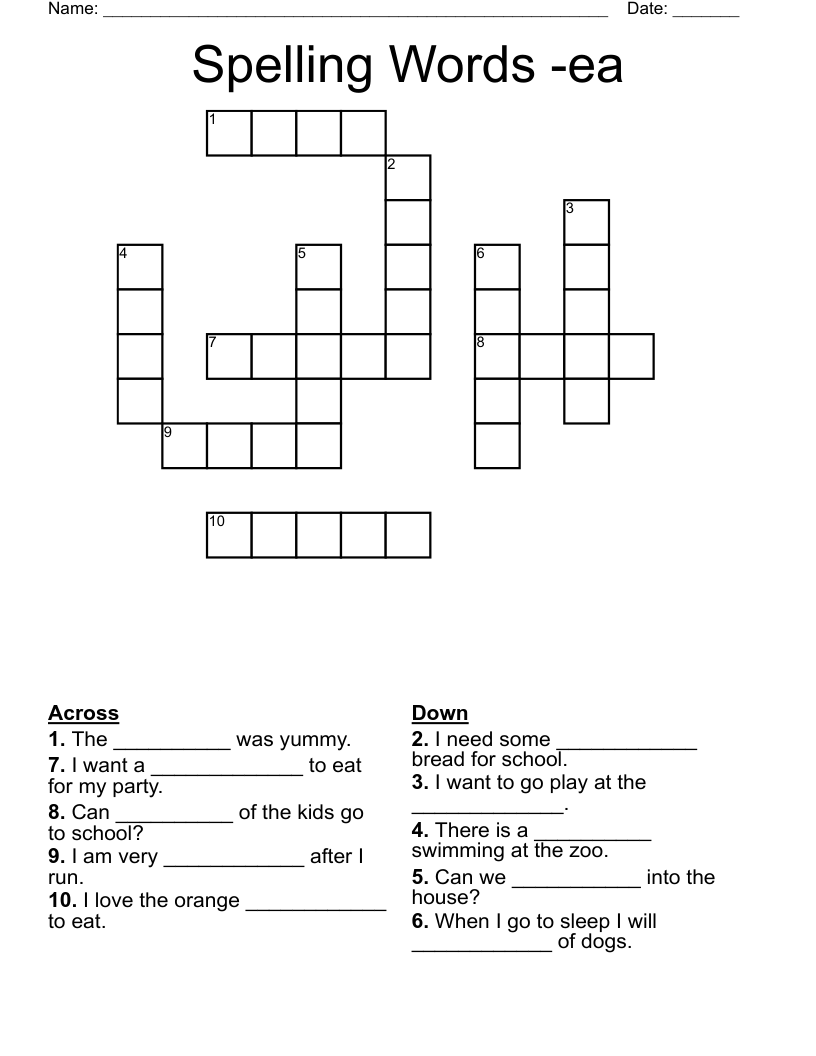 Spelling Words -ea  Crossword
