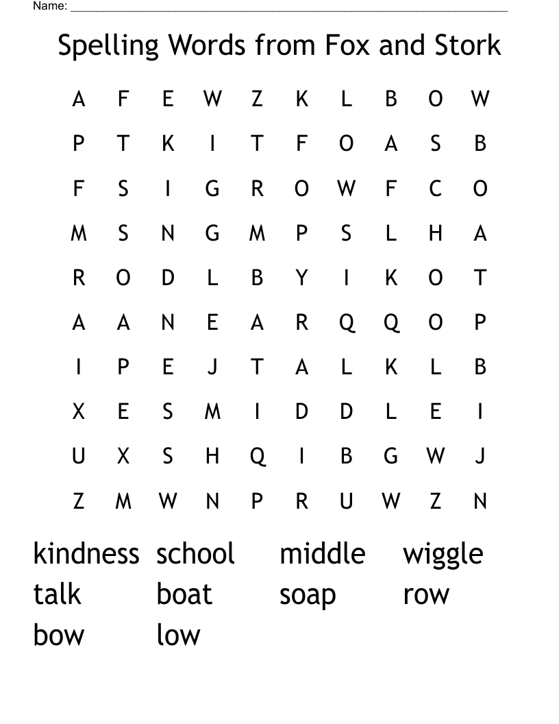 Spelling Words from Fox and Stork Word Search