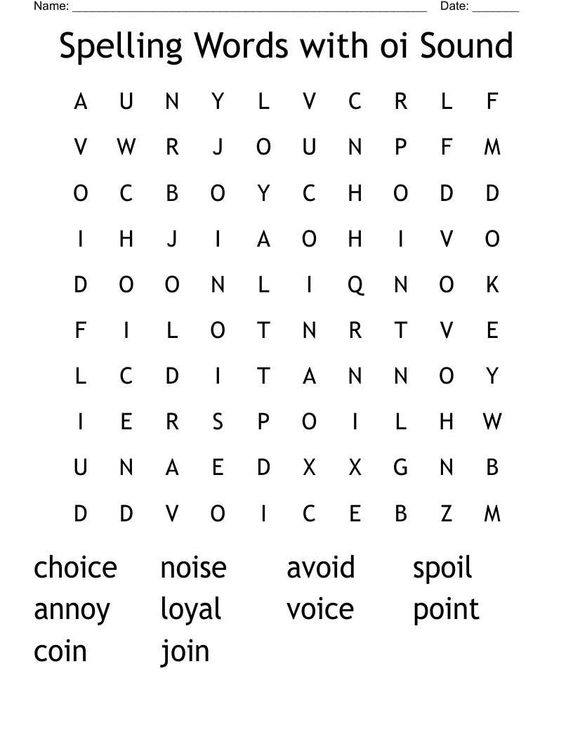 Spelling Words with oi Sound Word Search