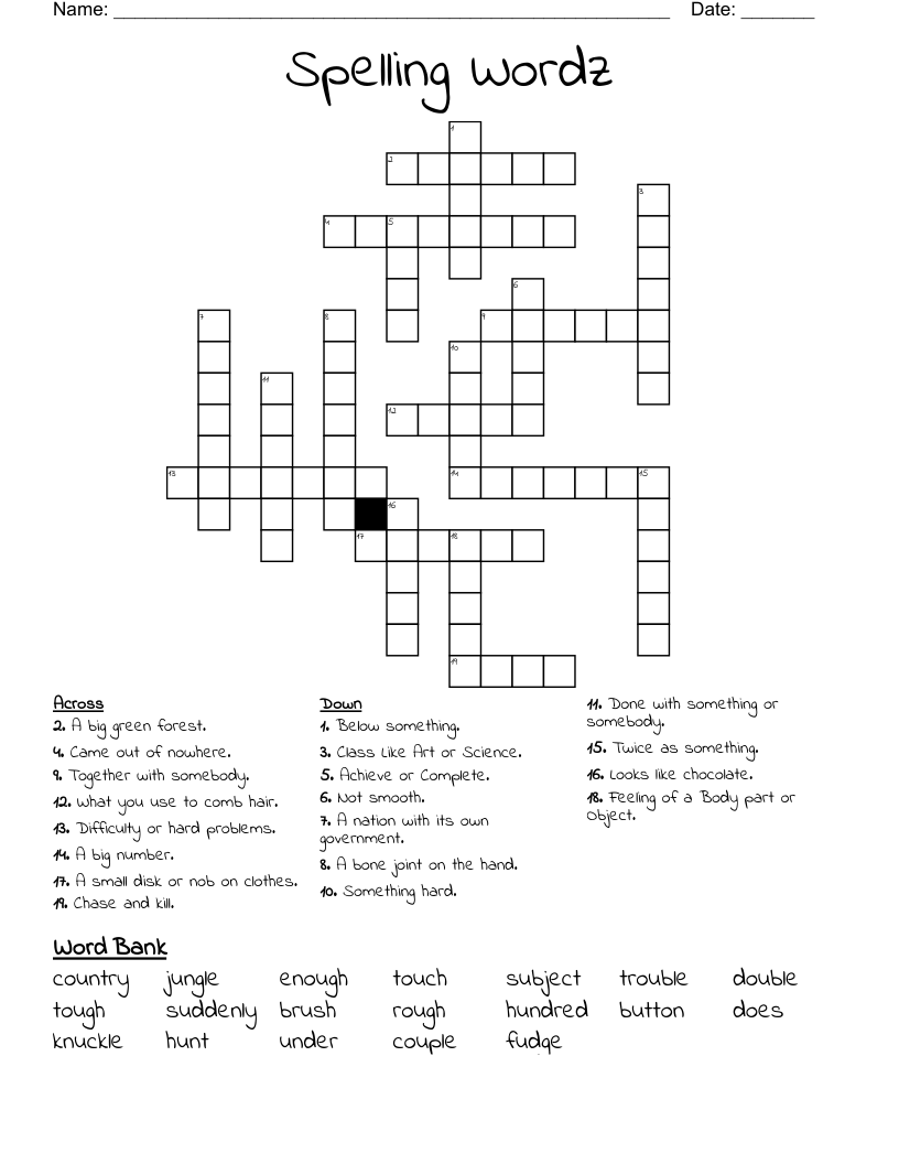 Spelling Wordz Crossword