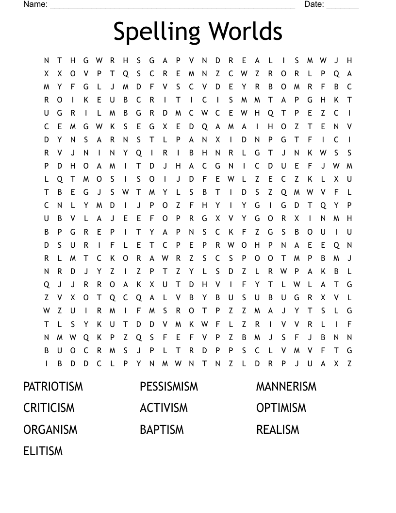 Spelling Worlds Word Search