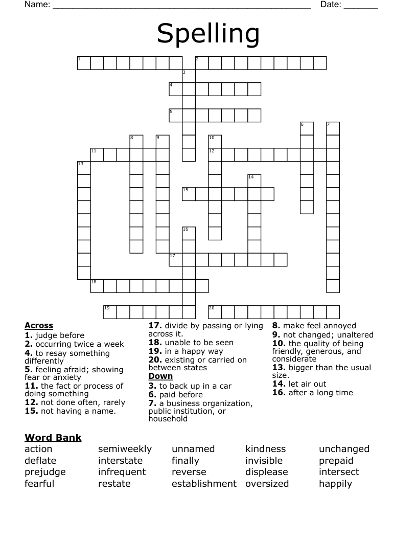 Spelling  Crossword