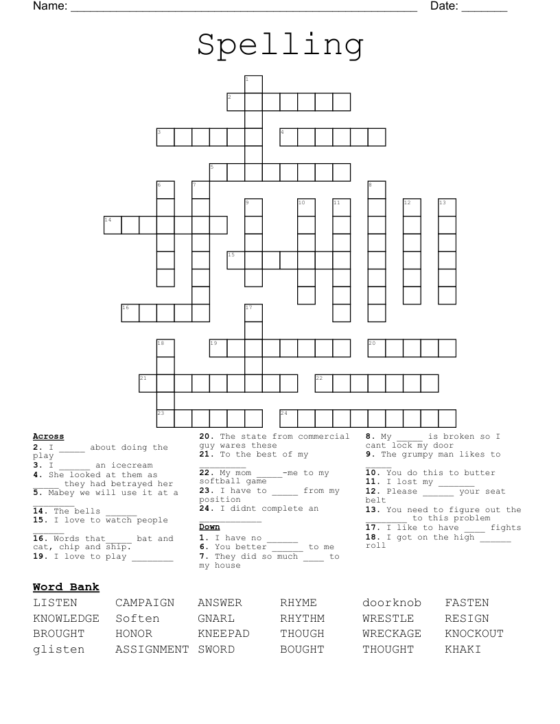 Spelling  Crossword