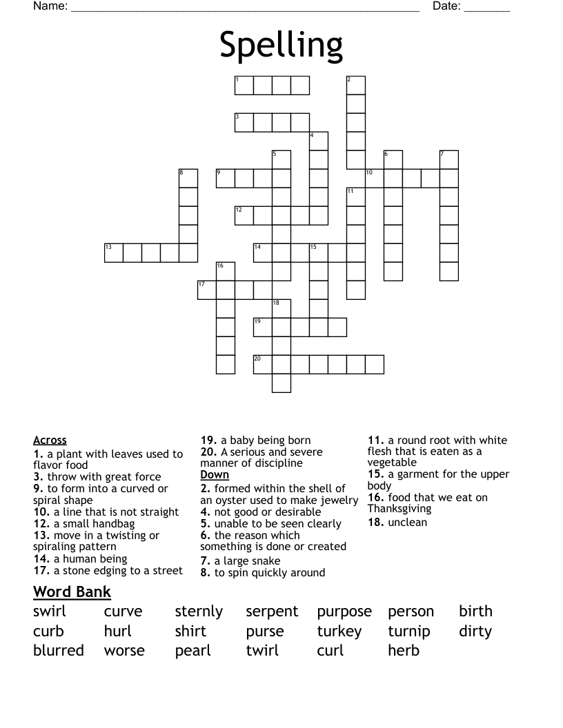 Spelling  Crossword