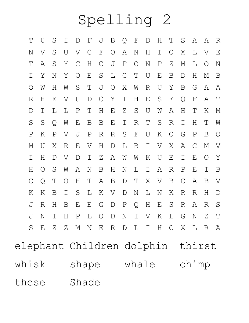 Spelling  2 Word Search