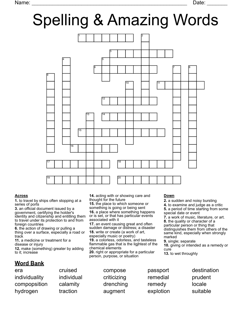Spelling & Amazing Words Crossword