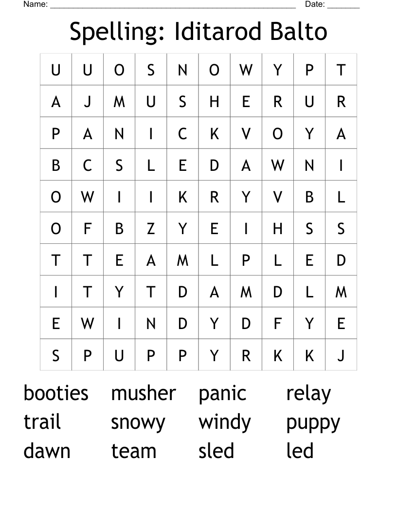 Spelling:  Iditarod Balto Word Search