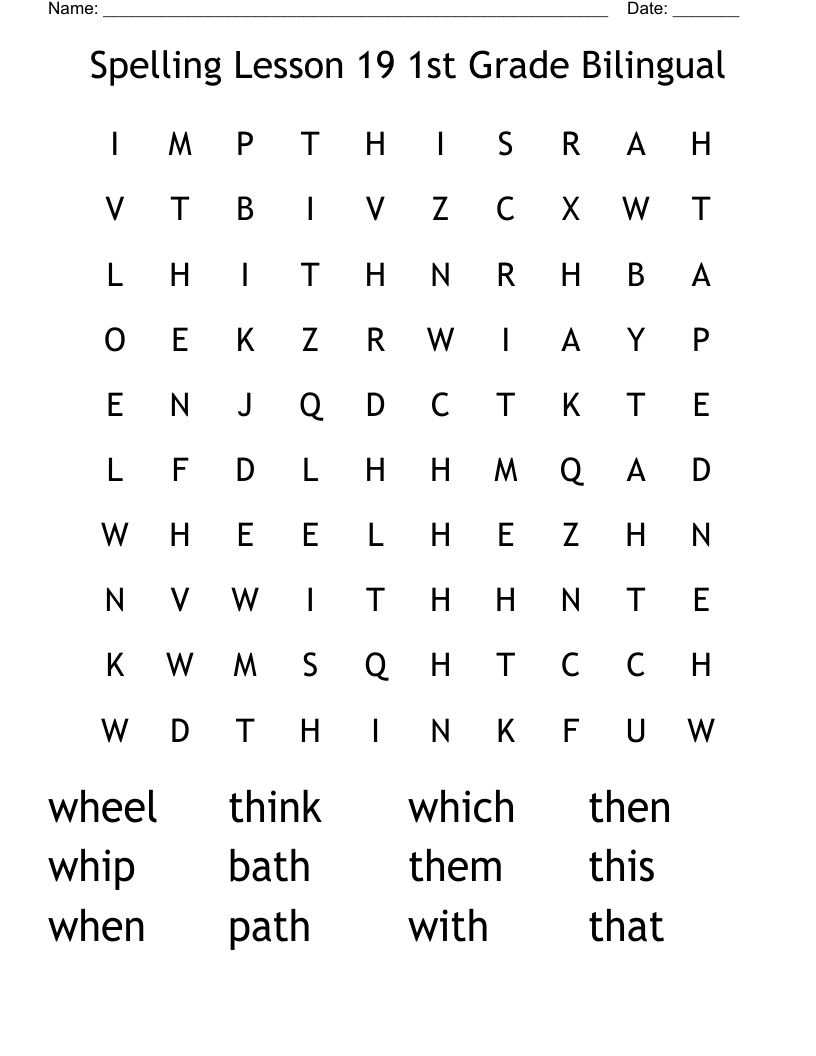 Spelling  Lesson 19 1st Grade Bilingual Word Search