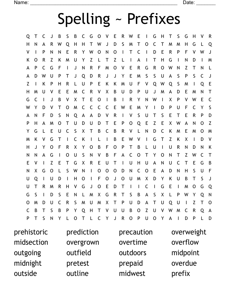 Spelling ~ Prefixes Word Search