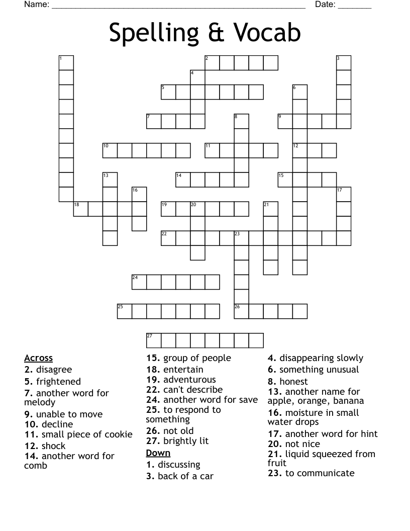 Spelling & Vocab Crossword