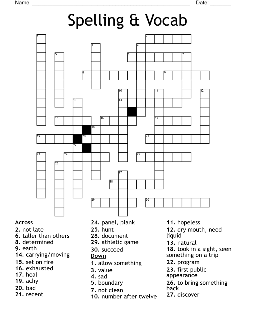 Spelling & Vocab Crossword