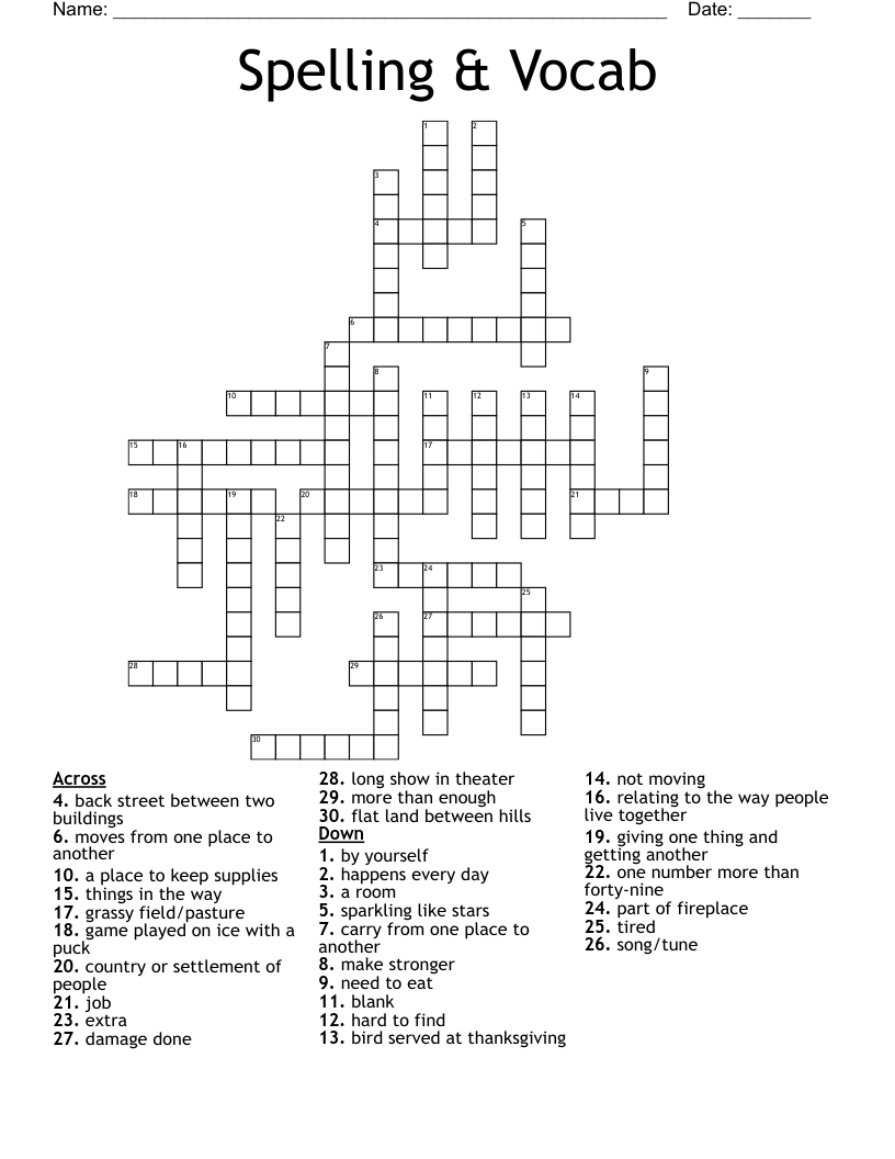 Spelling & Vocab Crossword