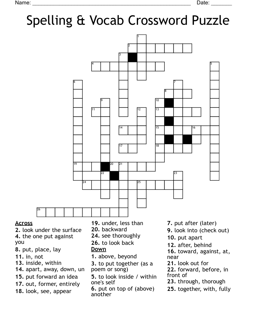 Spelling & Vocab Crossword Puzzle