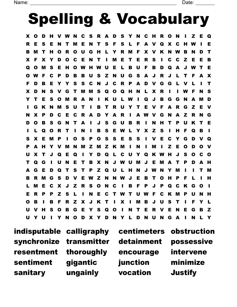 Spelling & Vocabulary Word Search