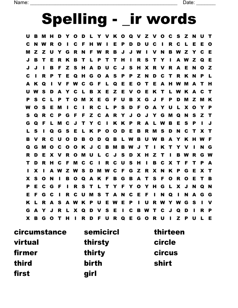 Spelling - _ir words Word Search