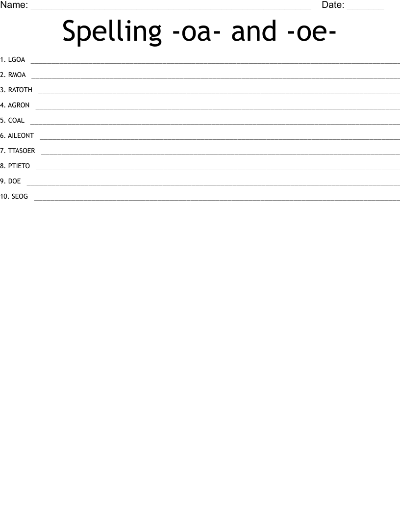 Spelling  -oa- and -oe- Word Scramble