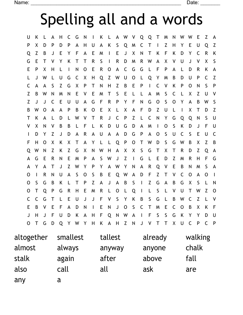 Spelling all and a words Word Search
