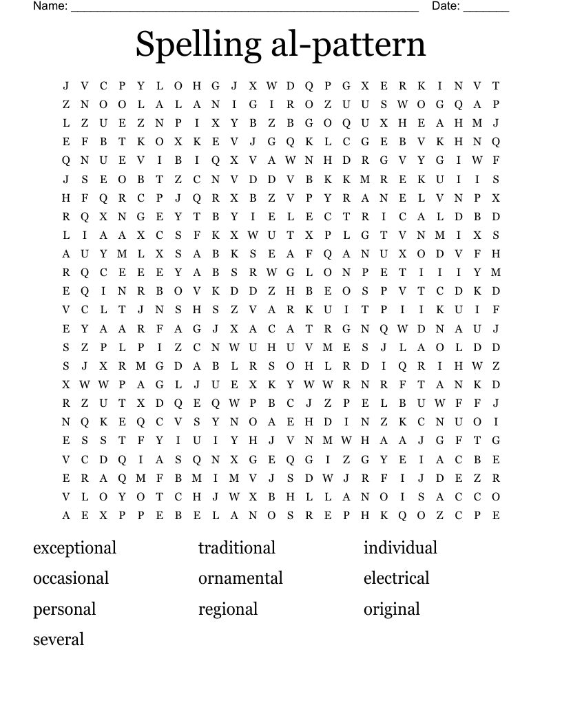 Spelling al-pattern Word Search