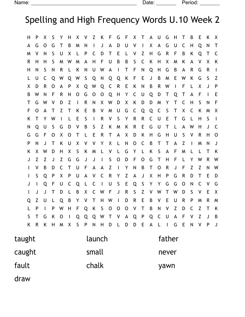 Spelling and High Frequency Words U.10 Week 2 Word Search