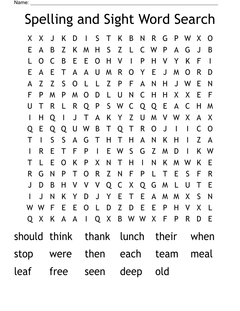 Spelling and Sight Word Search