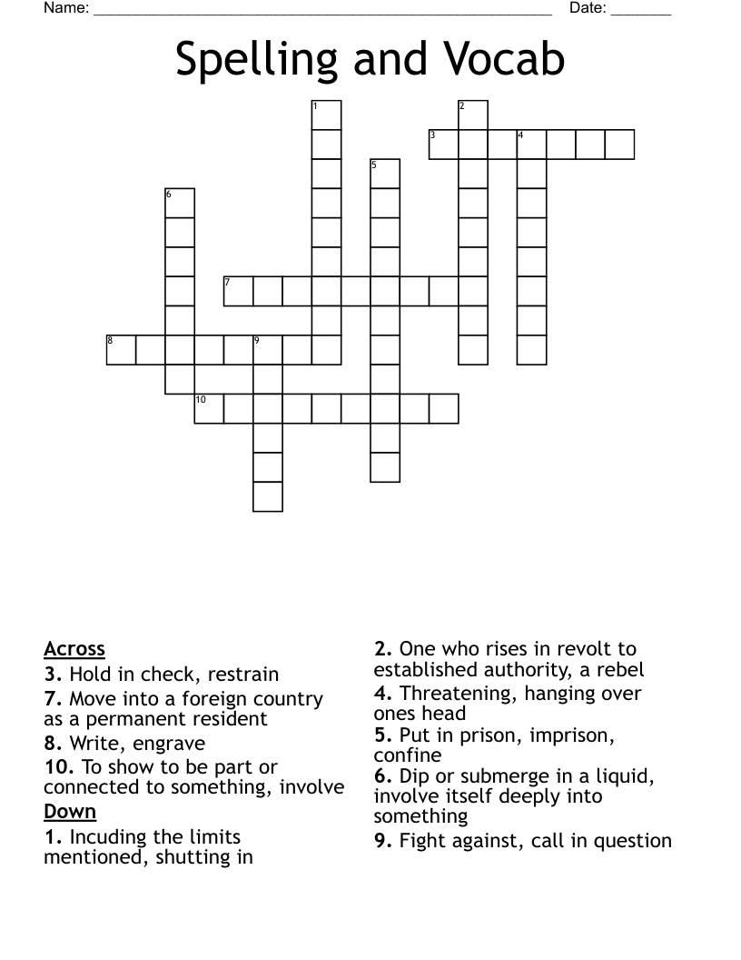 Spelling and Vocab Crossword