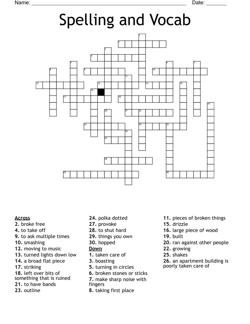 Spelling and Vocab Crossword