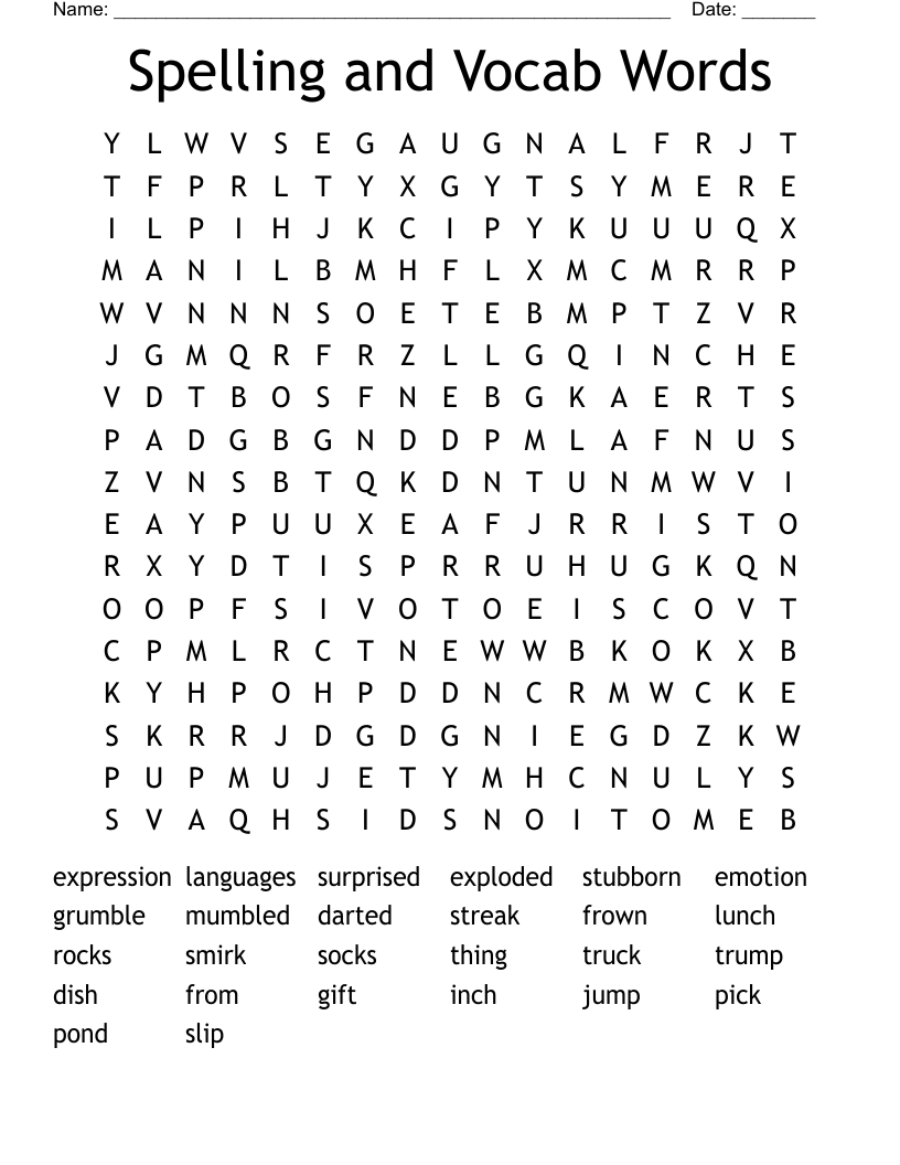 Spelling and Vocab Words Word Search