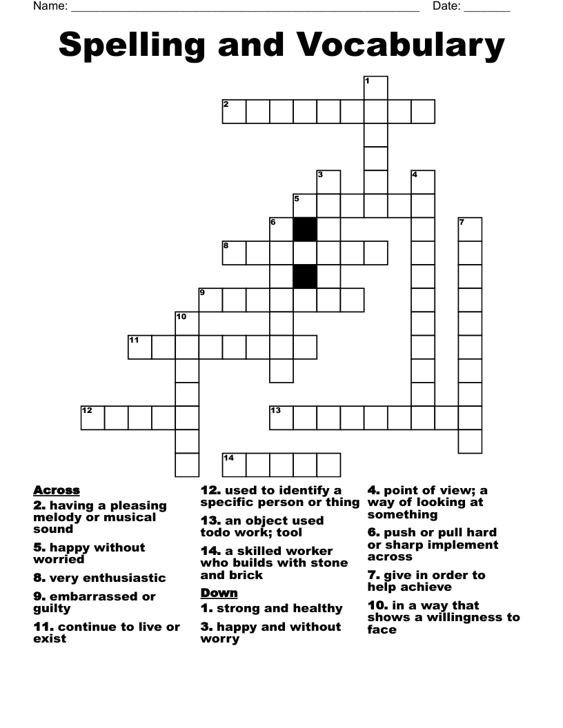 Spelling and Vocabulary Crossword