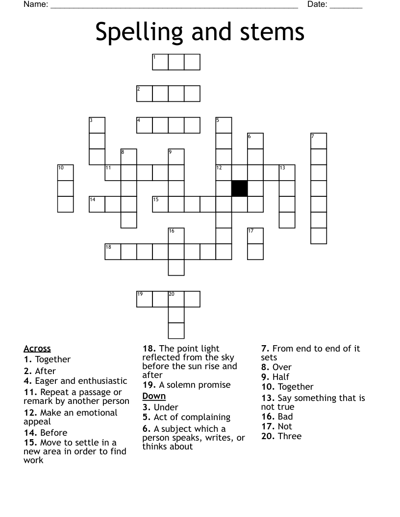 Spelling and stems Crossword