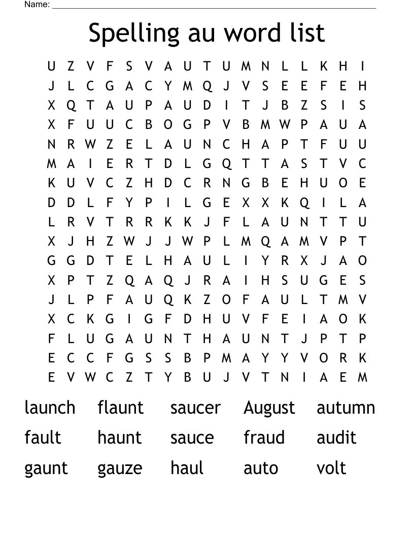 Spelling au word list Word Search