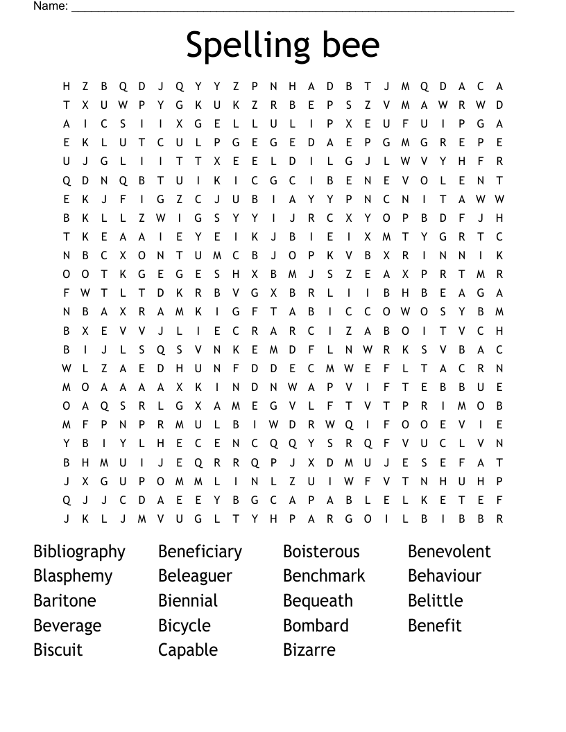 Spelling bee Word Search