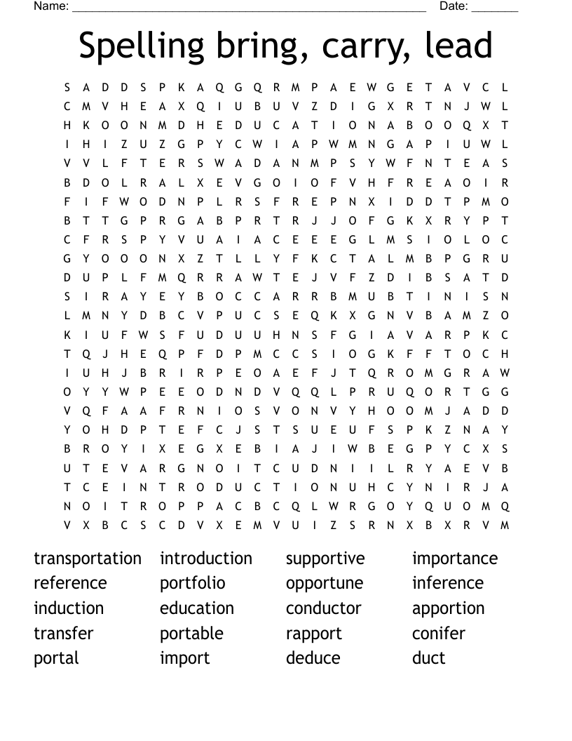 Spelling bring, carry, lead Word Search