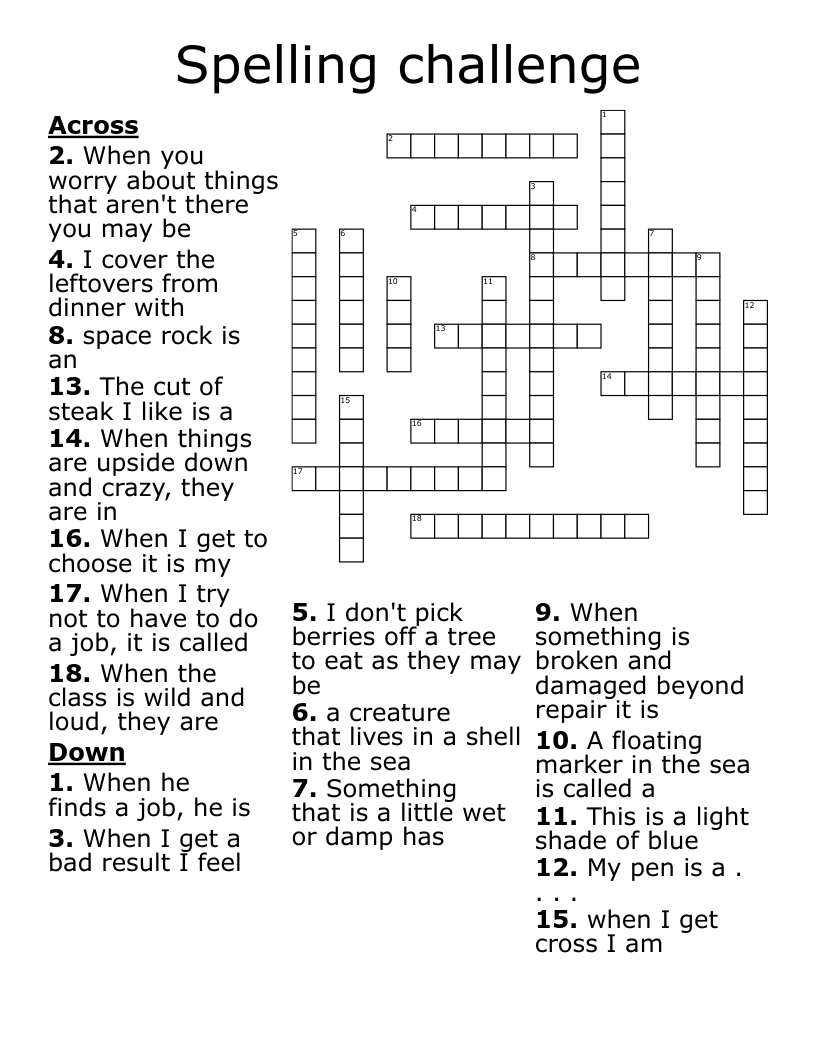 Spelling challenge Crossword