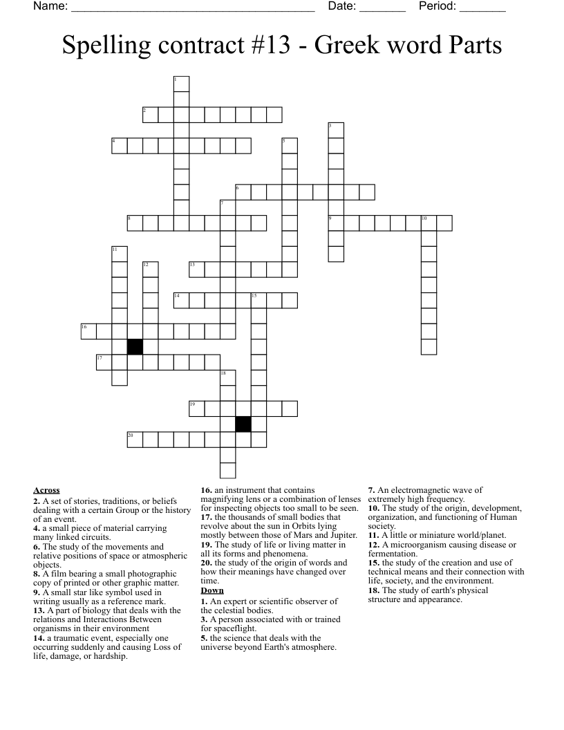 Spelling contract #13 - Greek word Parts  Crossword