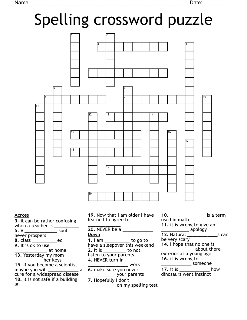 Spelling crossword puzzle