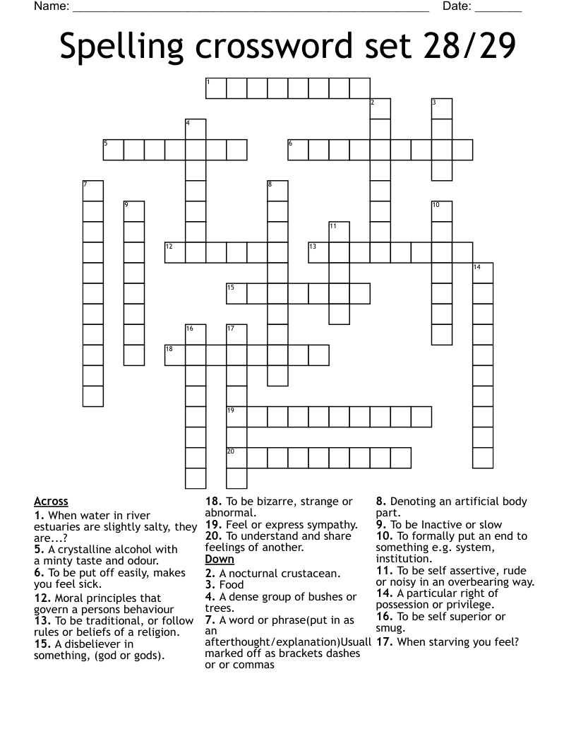 Spelling crossword set 28/29
