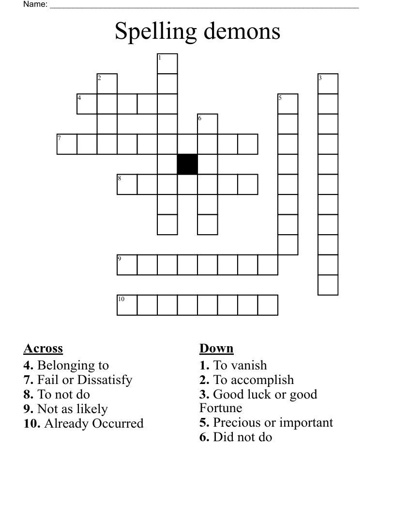 Spelling demons Crossword