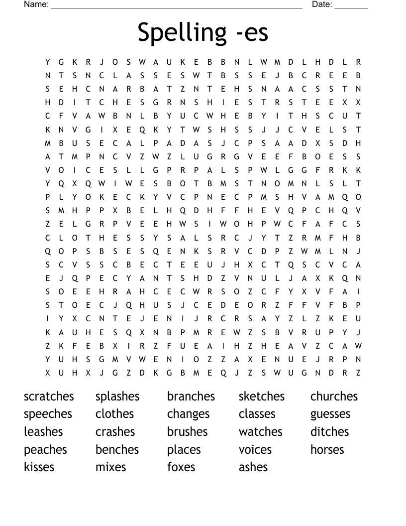 Spelling -es Word Search