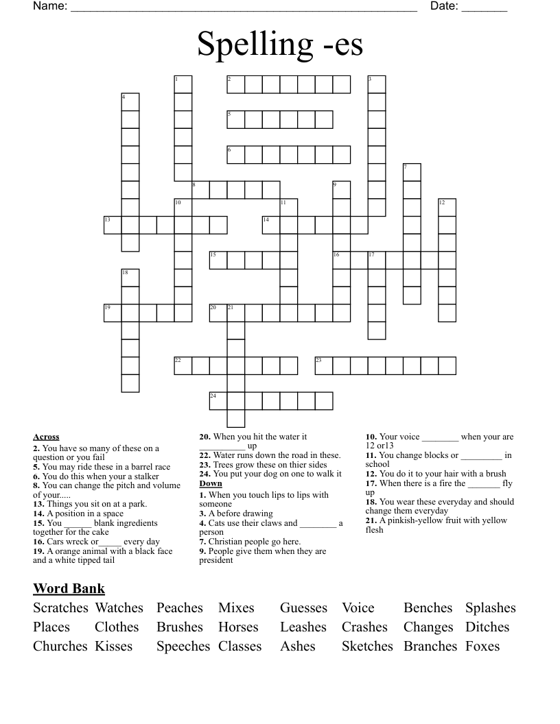 Spelling -es Crossword