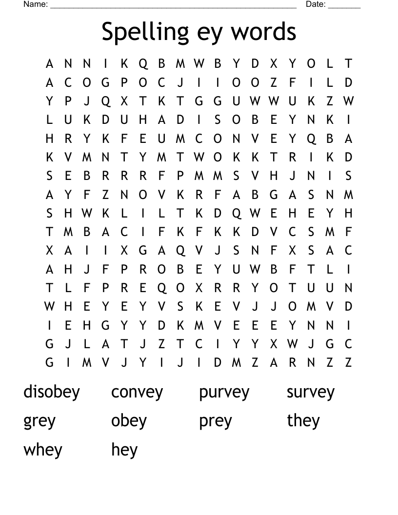 Spelling ey words Word Search