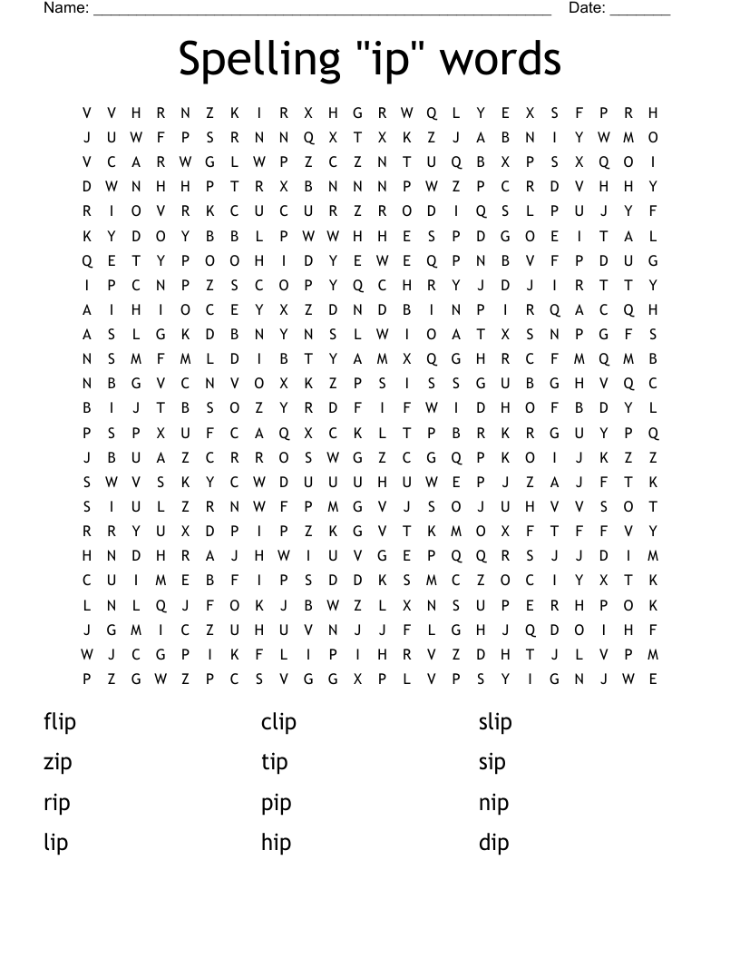 Spelling "ip" words Word Search