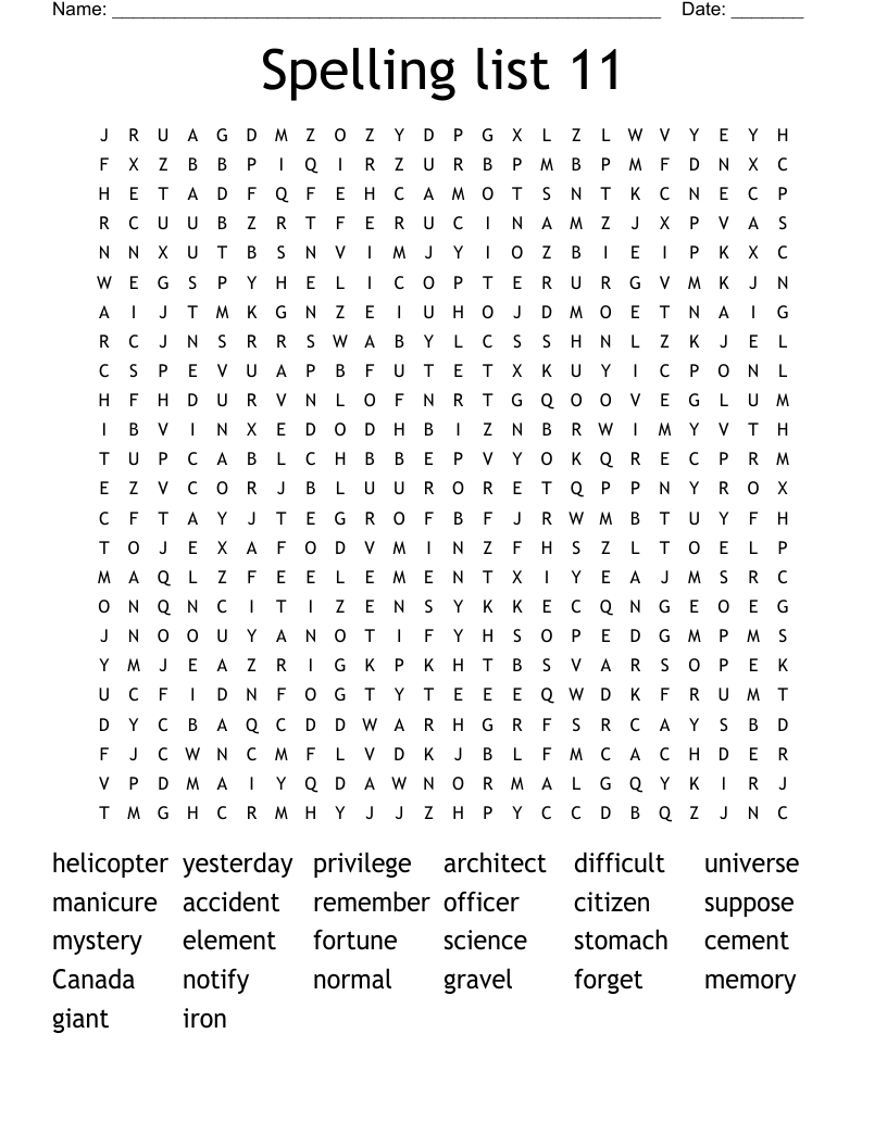 Spelling list 11 Word Search