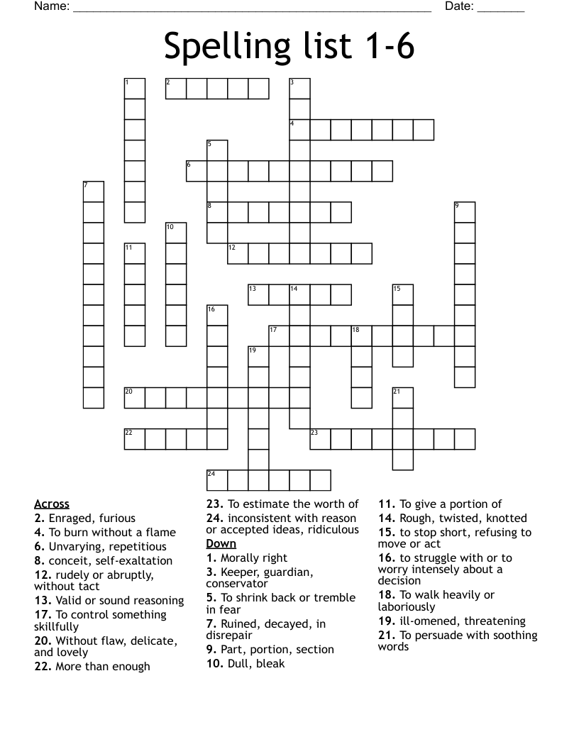 Spelling list 1-6  Crossword