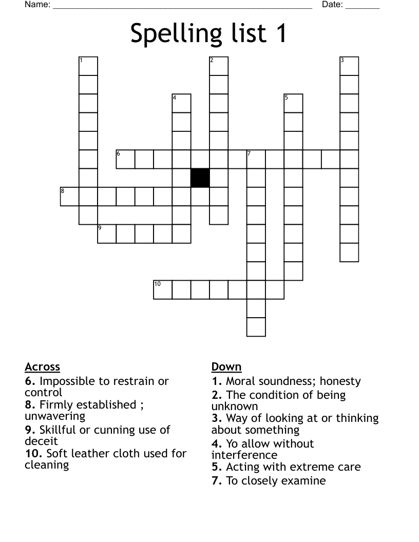 Spelling list 1 Crossword