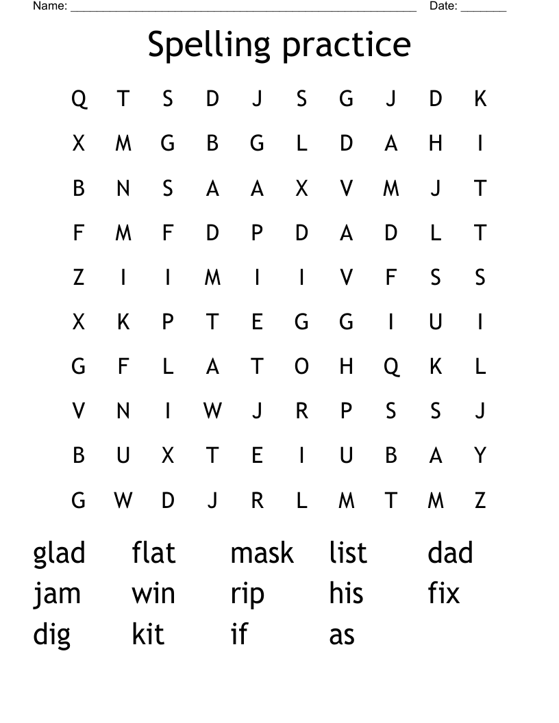 Spelling practice Word Search