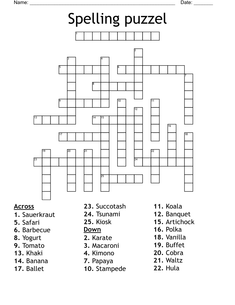 Spelling puzzel Crossword